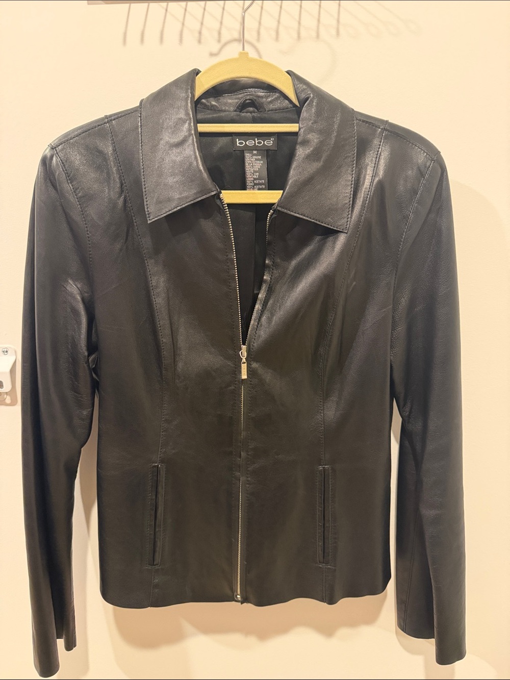 bebe Black Leather Zip-Front Jacket